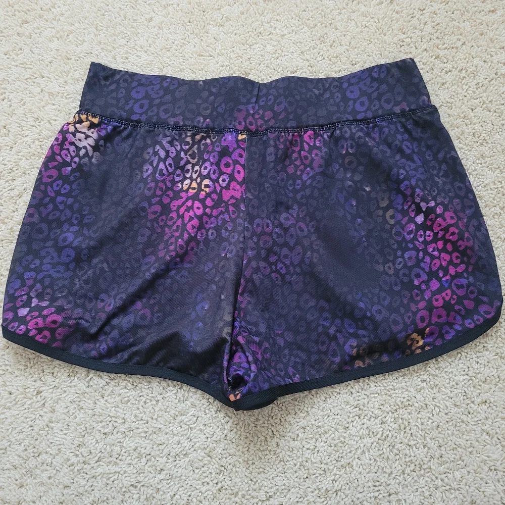 Bebe Sport Purple Multicolrlor Leopard Print Gym Shorts